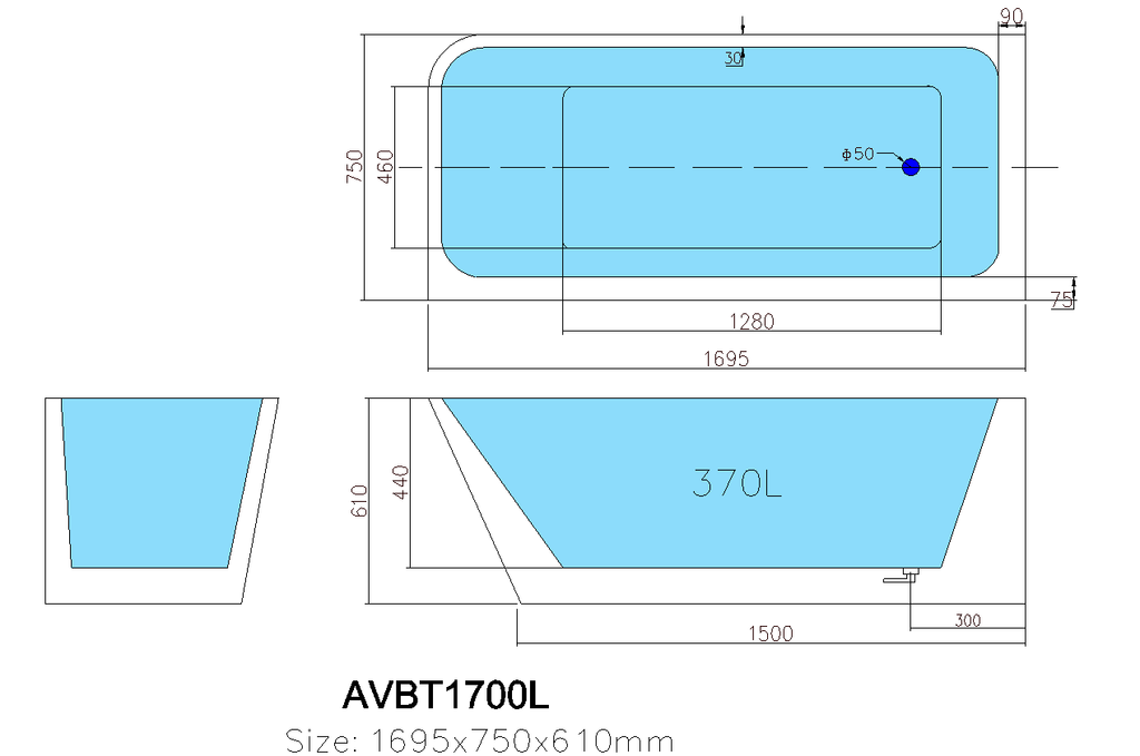 Avis Back-To-Wall Corner Bathtub