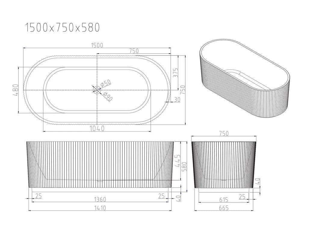 Rose Fluted Freestanding Bathtub