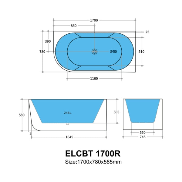 Elivia Corner Back-To-Wall Non-Overflow Bathtub