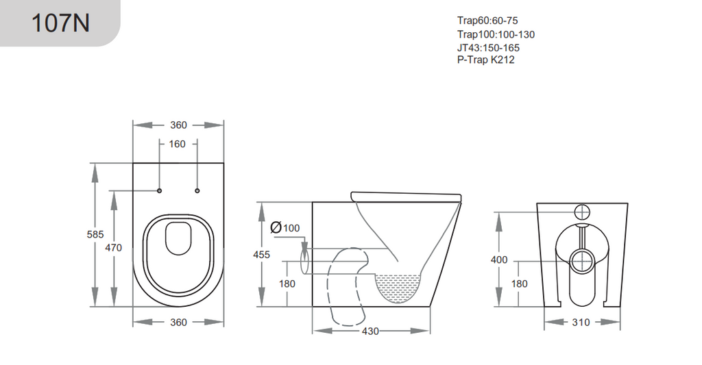 Elvera Rimless Extra Height Wall Faced Pan