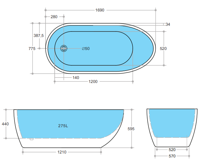 Veda Freestanding Non-Overflow Bathtub